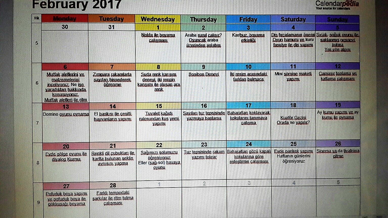 2017 AY AY GÜN GÜN ETKİNLİK TAKVİMİ- HER GÜNE BİR ETKİNLİK